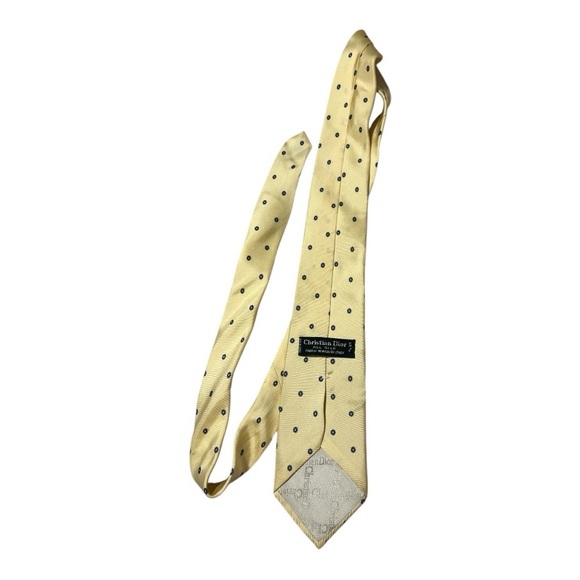 Vintage Christian Dior 100% Silk Neck Tie 58" Formal Butter Yellow Medallion AG1 - Picture 3 of 4